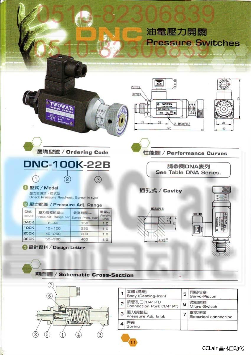 臺(tái)灣 臺(tái)肯  TWOWAY 油電壓力開(kāi)關(guān)    DNC-250K-06I  DNC-360K-06I