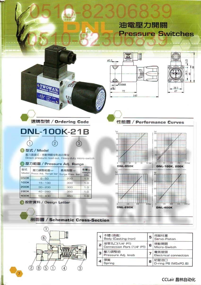 DNL-050K-21B  DNL-100K-21B  DNL-200K-21B         臺(tái)肯  TWOWAY 油電壓力開(kāi)關(guān)