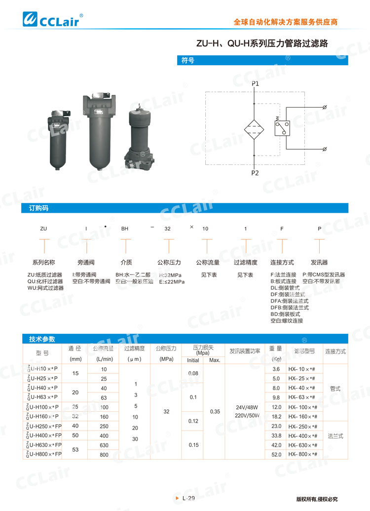 ZU-H、QU-H系列壓力管路過濾器-1